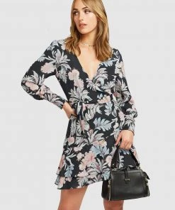 Belle & Bloom A Night With You Mini Wrap Dress Black