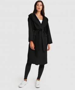 Belle & Bloom Runaway Wool Blend Robe Coat Black