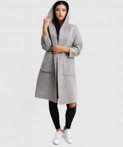 Belle & Bloom Walk This Way Wool Blend Hooded Coat Grey Herringbone