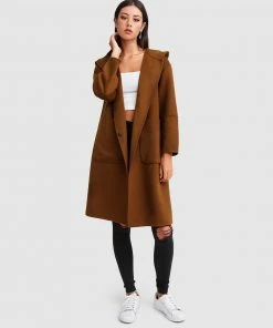 Belle & Bloom Walk This Way Wool Blend Hooded Coat Dark Camel