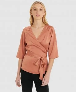 Forcast Blanca Wrap Blouse Gold Tan