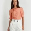 Forcast Elsa Puff Sleeve Blouse Coral