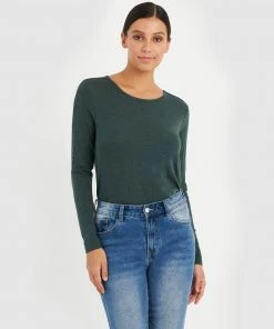 Forcast Erica Long Sleeve Tee Dark Green