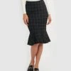 Forcast Mya Grid Fluted Hem Skirt Black