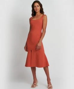Forcast Judith Square Neck Dress Deep Coral -Deals The Style Setters Store http3A2F2Fstatic.theiconic.com .au2Fp2Fforcast 0687 6909541 4