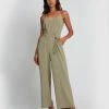 Forcast Kenna Belted Jumpsuit Silver Sage
