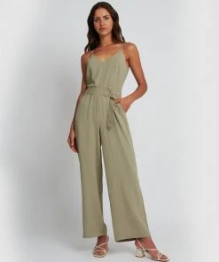 Forcast Kenna Belted Jumpsuit Silver Sage