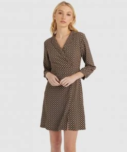 Forcast Lara Collared Print Dress Brown