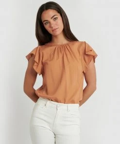 Forcast Mona Flutter Sleeve Top Deep Tan