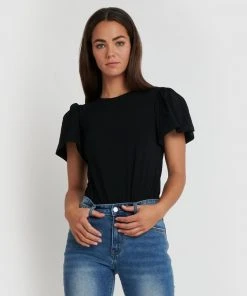 Forcast Mona Flutter Sleeve Top Black