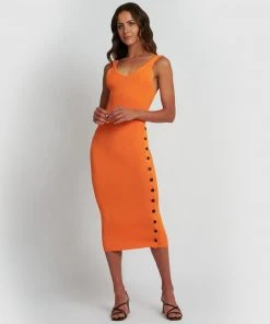 Forcast Niya Sleeveless Rib Knit Button Down Dress Carrot