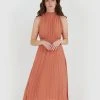 Forcast Ilana Pleated Dress Clay