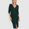 Forcast Rivera Button Up Knit Dress Dark Green