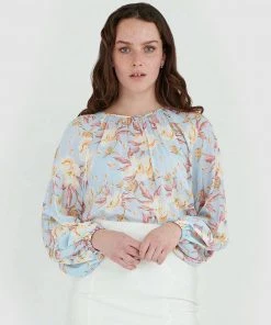 Forcast Angela Floral Top Sky Blue