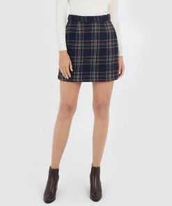 Forcast Margot A-Line Check Skirt Navy
