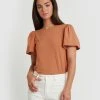 Forcast Cayla Gathered Sleeve Tee Dusty Orange