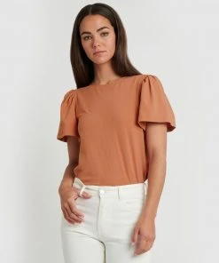 Forcast Cayla Gathered Sleeve Tee Dusty Orange