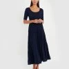 Forcast Irene Pleated Knit Dress Navy