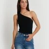 Forcast Marissa One Shoulder Knit Top Black
