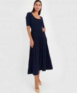 Forcast Irene Pleated Knit Dress Navy -Deals The Style Setters Store http3A2F2Fstatic.theiconic.com .au2Fp2Fforcast 1409 8427331 5
