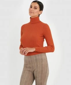 Forcast Samina Ribbed Turtleneck Sweater Orange