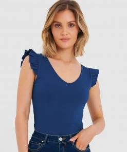 Forcast Erin Ruffle Sleeve Tee Ink