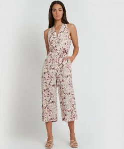 Forcast Roxana Floral Print Jumpsuit Bone