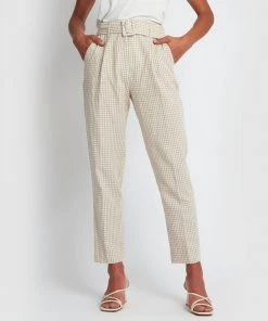 Forcast Sabella High-Waisted Belted Pants Sesame