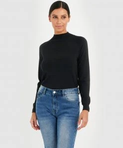 Forcast Maneh Mock Neck Knit Black