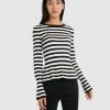 Forcast Belle Pinstripe Peplum Knit Black-White