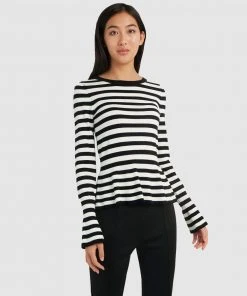 Forcast Belle Pinstripe Peplum Knit Black-White