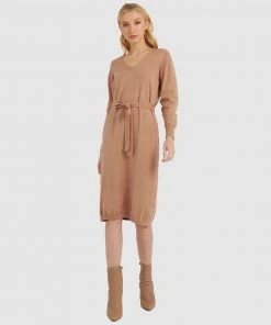 Forcast Francesca Tie Waist Knit Dress Light Camel -Deals The Style Setters Store http3A2F2Fstatic.theiconic.com .au2Fp2Fforcast 2433 3866621 4
