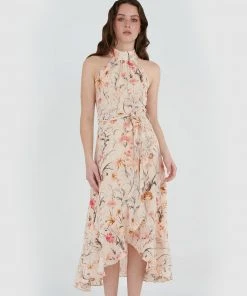 Forcast Elaina Printed Dress Nude