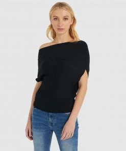 Forcast Regan Boatneck Knit Top Black