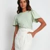 Forcast Cayla Gathered Sleeve Tee Green Tint