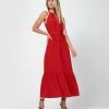 Forcast Dominique Halter Neck Peplum Hem Dress Red