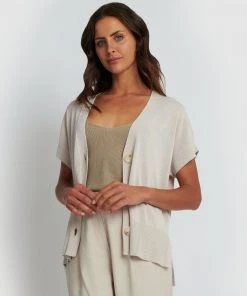 Forcast Theresa Relax Fit Knit Cardigan with Short Sleeve Beige