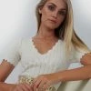 Forcast Vienna Short Sleeve Scalloped Knit Ivory