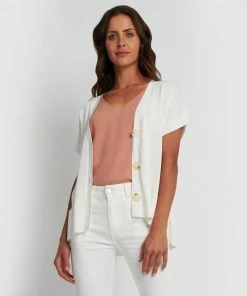 Forcast Theresa Relax Fit Knit Cardigan with Short Sleeve Ivory