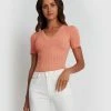 Forcast Vienna Short Sleeve Scalloped Knit Dusty Coral
