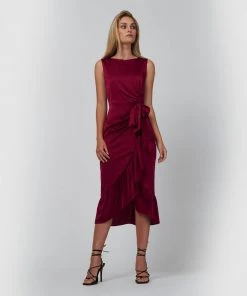 Forcast Maya Gathered Dress Wine