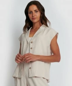 Forcast Abbigail V-Neck Collared Blouse Beige