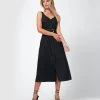 Forcast Georgia Button Up Tie Waist Dress Black