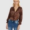 Forcast Kaia Long Sleeve Paisley Blouse Brown