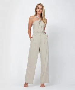 Forcast Payton High-Waisted Wide Leg Pants Silver Cloud