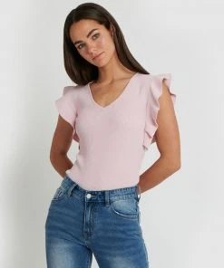 Forcast Audrey Ruffle Sleeve Knit Top Pale Lilac