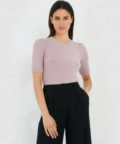 Forcast Marie Puff Sleeve Knit Top Mauve