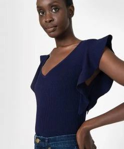 Forcast Audrey Ruffle Sleeve Knit Top Navy -Deals The Style Setters Store http3A2F2Fstatic.theiconic.com .au2Fp2Fforcast 4538 6825451 3