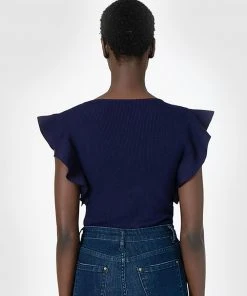 Forcast Audrey Ruffle Sleeve Knit Top Navy -Deals The Style Setters Store http3A2F2Fstatic.theiconic.com .au2Fp2Fforcast 4544 6825451 4