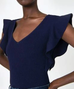 Forcast Audrey Ruffle Sleeve Knit Top Navy -Deals The Style Setters Store http3A2F2Fstatic.theiconic.com .au2Fp2Fforcast 4551 6825451 5